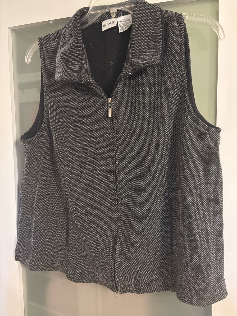 Liz Baker Gray Zip-Up Knit Vest with Stand Collar